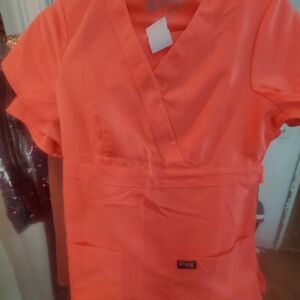 Grey's Anatomy Women's Coral Orange V-Neck Scrub Top